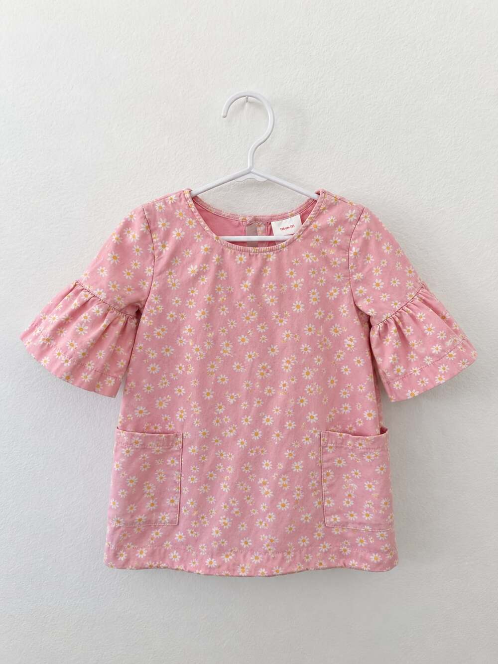 Hanna Andersson Daisy Print Dress US 4 Pink Flutter Sleeve